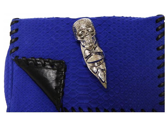 Autre Marque Maison Du Posh, Pochette Blu Elettrico in pelle di serpente - vista 5
