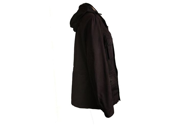 Stone Island STEININSEL, schwarzer Wind/Regenjacke mit Kapuze und verstellbarem Bund in Größe XL. - Ansicht 3