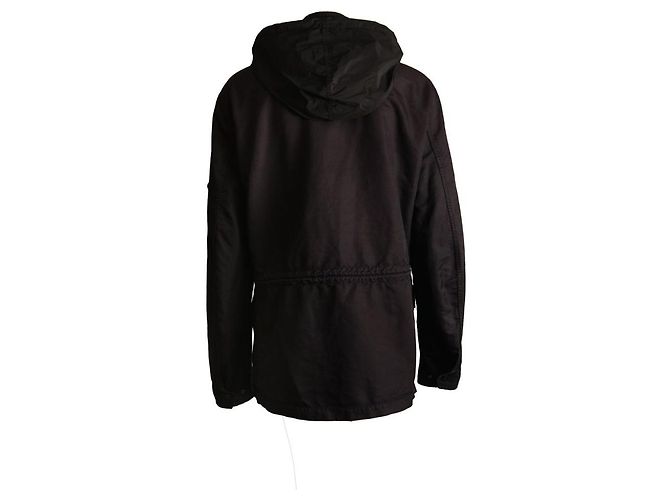 Stone Island STEININSEL, schwarzer Wind/Regenjacke mit Kapuze und verstellbarem Bund in Größe XL. - Ansicht 4