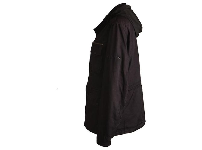 Stone Island STEININSEL, schwarzer Wind/Regenjacke mit Kapuze und verstellbarem Bund in Größe XL. - Ansicht 5