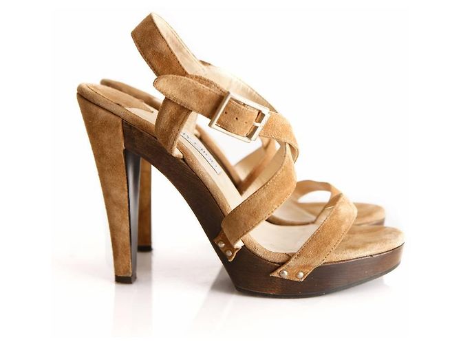 Jimmy Choo, Kamelfarbene Wildleder-Clogsandale Braun - Ansicht 3