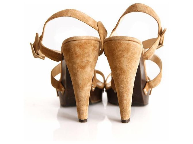 Jimmy Choo, Kamelfarbene Wildleder-Clogsandale Braun - Ansicht 4