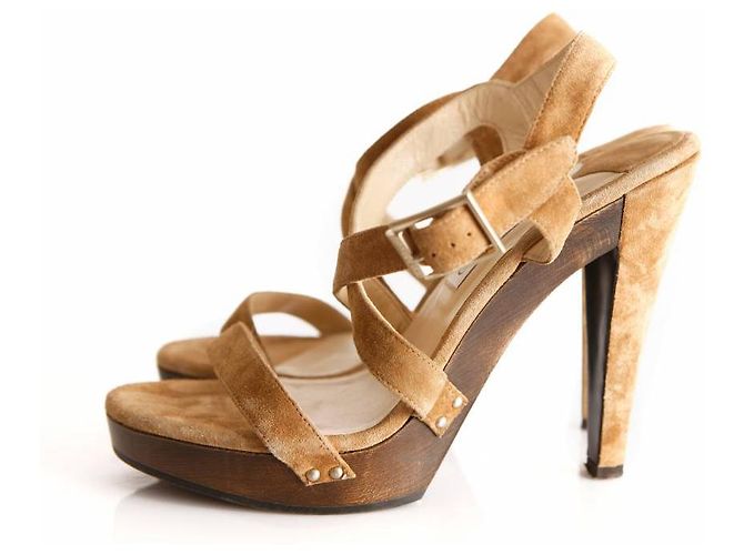 Jimmy Choo, Kamelfarbene Wildleder-Clogsandale Braun - Ansicht 5