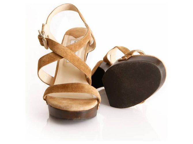 Jimmy Choo, Kamelfarbene Wildleder-Clogsandale Braun - Ansicht 6