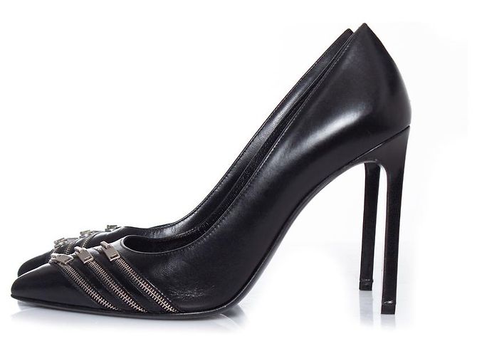 SAINT LAURENT, Décolleté con cerniera in pelle nera Nero - vista 2