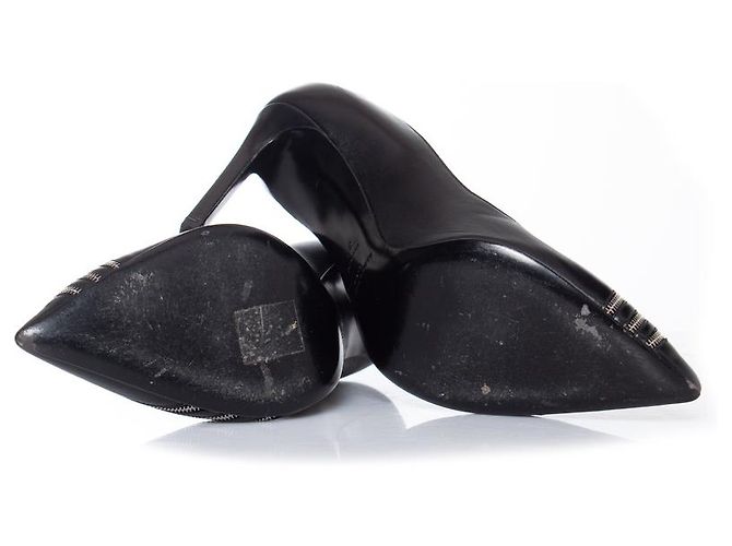 SAINT LAURENT, Décolleté con cerniera in pelle nera Nero - vista 7