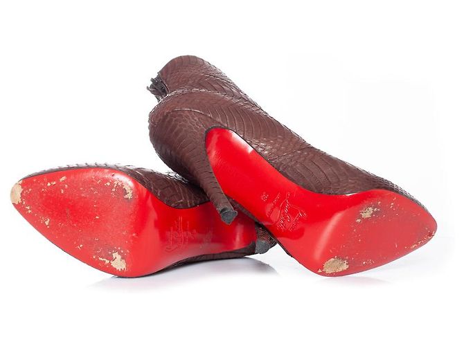 Christian Louboutin, botas con plataforma de piel de serpiente Castaño - vista 7