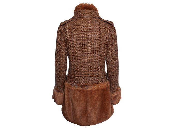 Chanel, Tweedmantel mit Fellimitat Braun - Ansicht 2