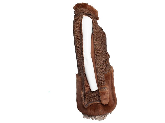 Chanel, Tweedmantel mit Fellimitat Braun - Ansicht 5
