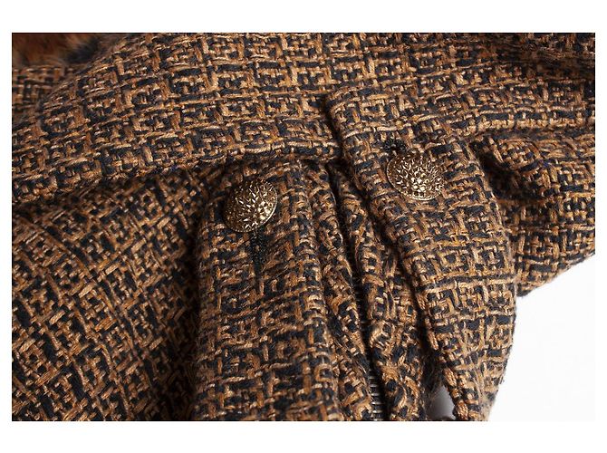 Chanel, Tweedmantel mit Fellimitat Braun - Ansicht 6
