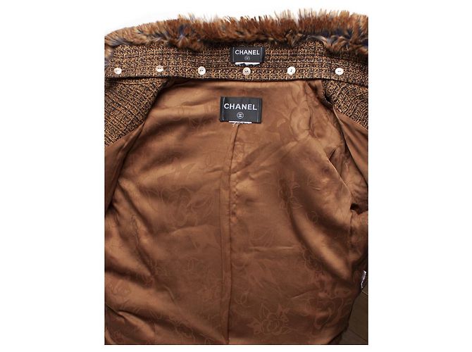 Chanel, Tweedmantel mit Fellimitat Braun - Ansicht 9