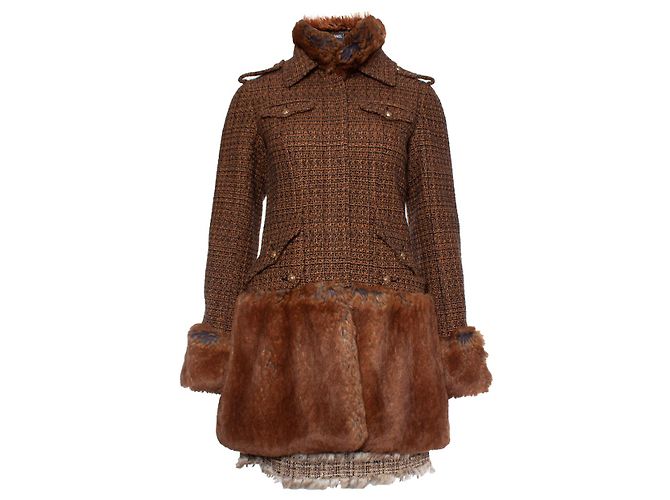 Chanel, Tweedmantel und Kleid mit Fellimitat Braun - Ansicht 3