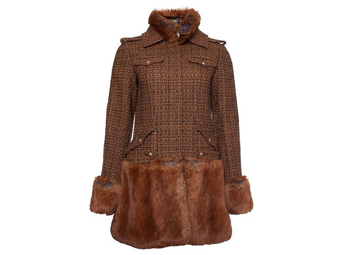 Chanel, Tweedmantel und Kleid mit Fellimitat Braun - Ansicht 4
