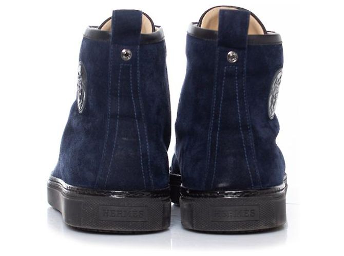 Hermès Ermete, Sneakers alte in camoscio blu - vista 6