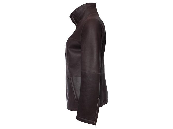 Autre Marque Perlen, Brauner Lammfellmantel mit Lammfell - Ansicht 3