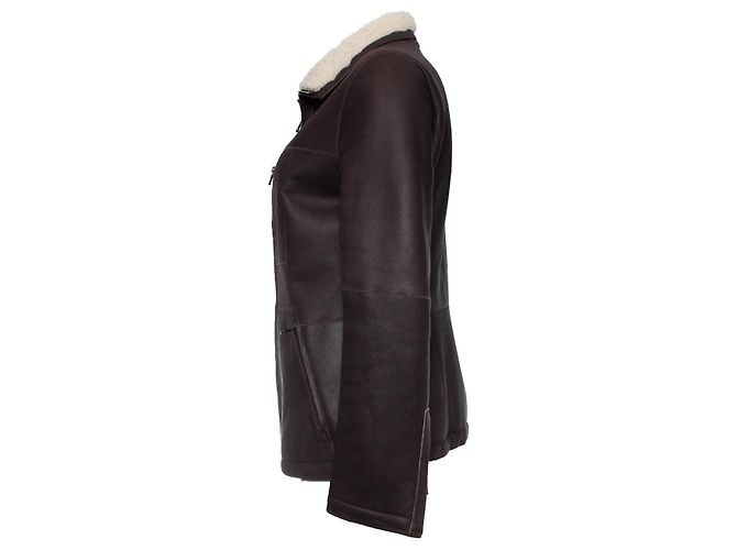 Autre Marque Perlen, Brauner Lammfellmantel mit Lammfell - Ansicht 6