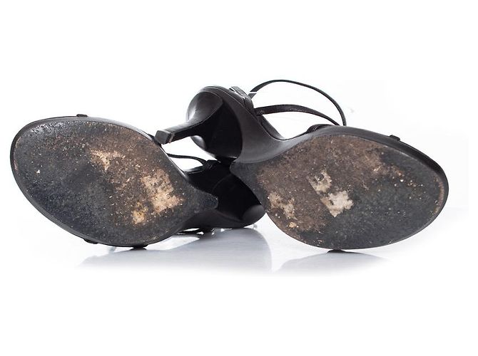 YVES SAINT LAURENT, Sandali con cinturino in pelle nera Nero - vista 7