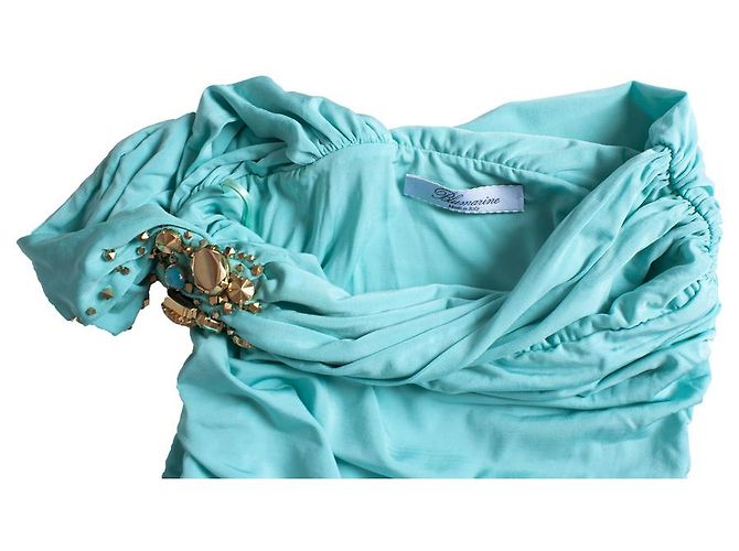 BLUMARINE, Abito monospalla turchese - vista 7
