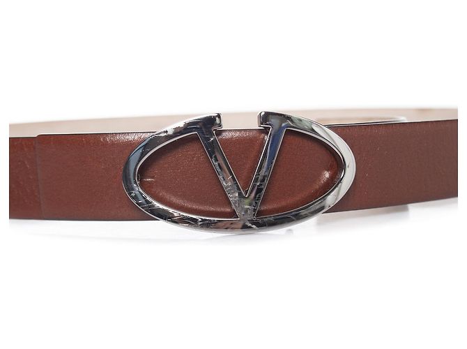 Valentino Garavani, Brauner Ledergürtel mit V-Schnalle - Ansicht 5
