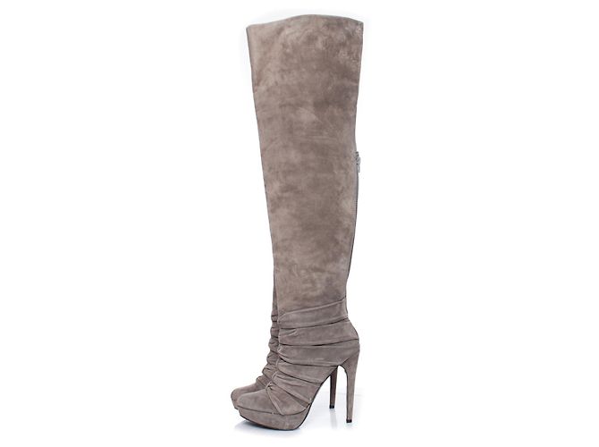 Autre Marque ELIE TAHARI, zerknitterte Overknee-Stiefel Grau - Ansicht 2