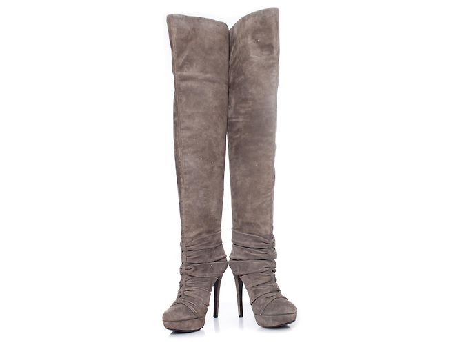 Autre Marque ELIE TAHARI, zerknitterte Overknee-Stiefel Grau - Ansicht 3