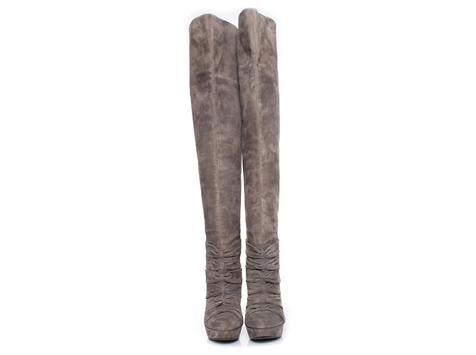 Autre Marque ELIE TAHARI, zerknitterte Overknee-Stiefel Grau - Ansicht 4