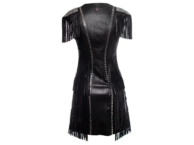 Philipp Plein, Lederkleid mit Fransen Schwarz - Ansicht 2