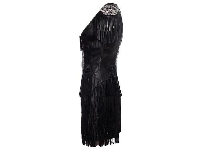 Philipp Plein, Lederkleid mit Fransen Schwarz - Ansicht 3