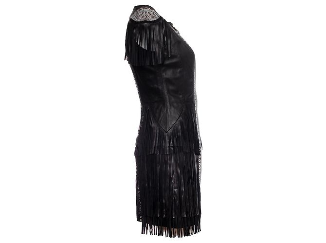 Philipp Plein, Lederkleid mit Fransen Schwarz - Ansicht 4