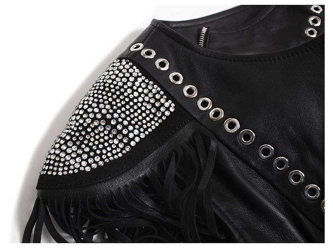 Philipp Plein, Lederkleid mit Fransen Schwarz - Ansicht 5