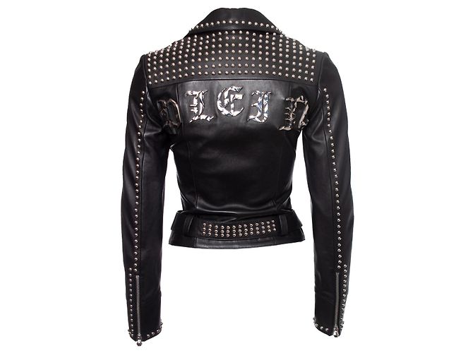 Philipp Plein, Giubbotto biker in pelle con borchie Nero - vista 2