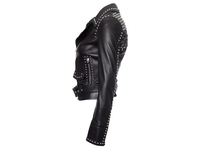 Philipp Plein, Giubbotto biker in pelle con borchie Nero - vista 3
