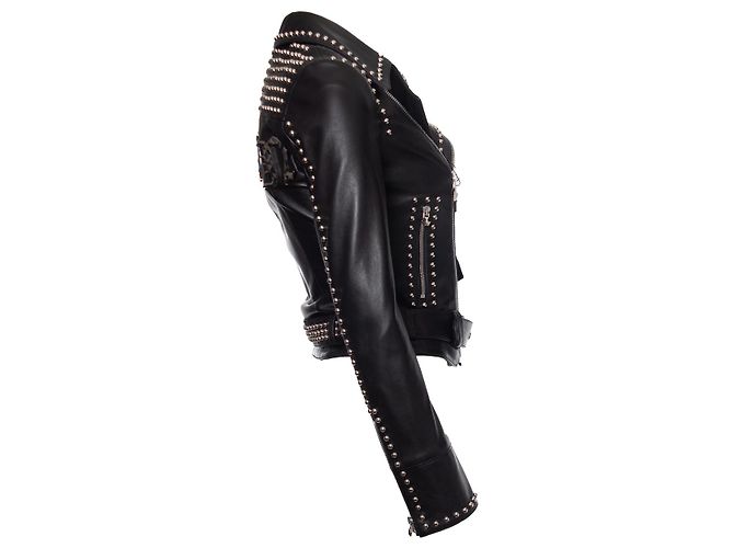 Philipp Plein, Giubbotto biker in pelle con borchie Nero - vista 4