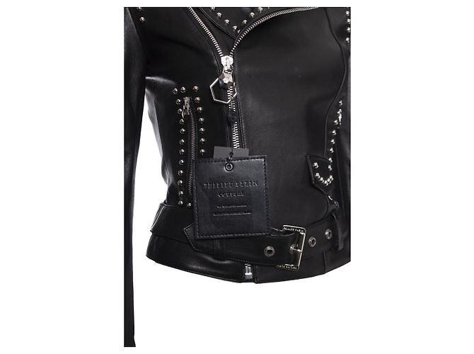 Philipp Plein, Giubbotto biker in pelle con borchie Nero - vista 8