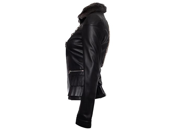 Philipp Plein, Lederjacke mit Kristallschädel Schwarz - Ansicht 3