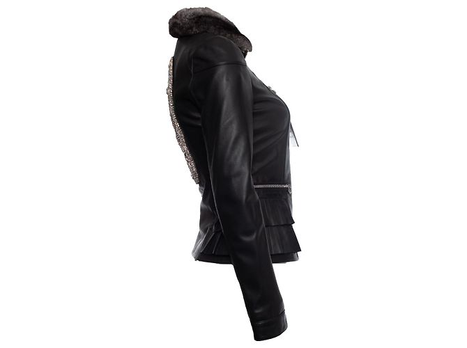 Philipp Plein, Lederjacke mit Kristallschädel Schwarz - Ansicht 4