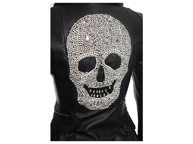 Philipp Plein, Lederjacke mit Kristallschädel Schwarz - Ansicht 5