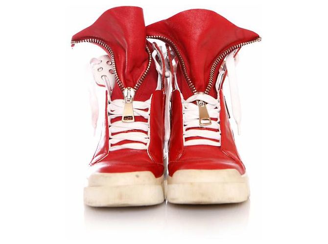 Autre Marque Elena Iachi, High-Top-Sneaker aus rotem Leder. - Ansicht 3