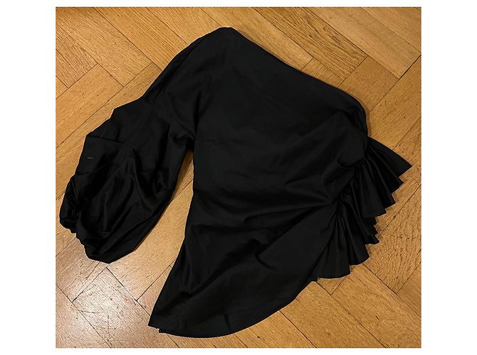 Autre Marque Blusa Petersyn asimétrica con volantes negro algodón - vista 2