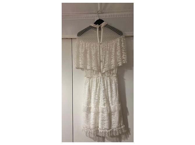 Topshop Kleid aus Spitze mit Rüschen Ecru Größe 34 Roh - Ansicht 2