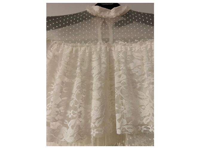 Topshop Kleid aus Spitze mit Rüschen Ecru Größe 34 Roh - Ansicht 3