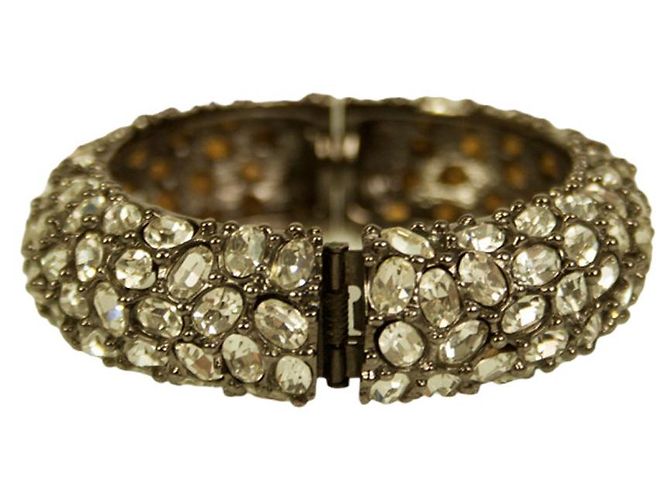 KENNETH JAY LANE Bracciale cabochon da donna con cerniera larga in cristallo trasparente e strass - vista 2