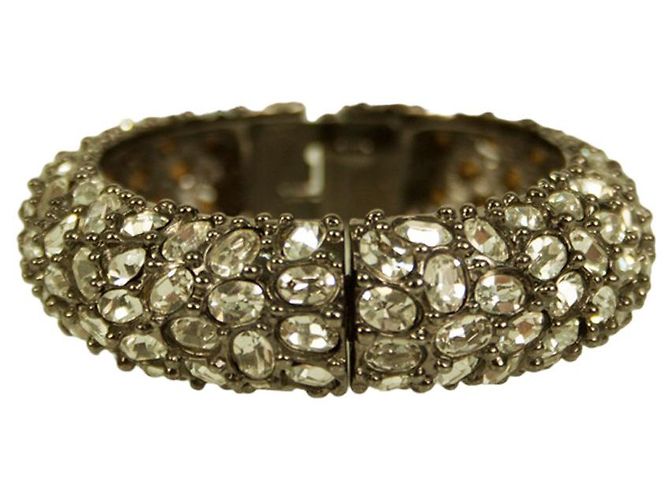 KENNETH JAY LANE Bracciale cabochon da donna con cerniera larga in cristallo trasparente e strass - vista 3