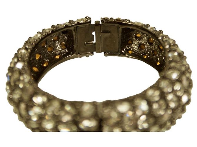KENNETH JAY LANE Bracciale cabochon da donna con cerniera larga in cristallo trasparente e strass - vista 4