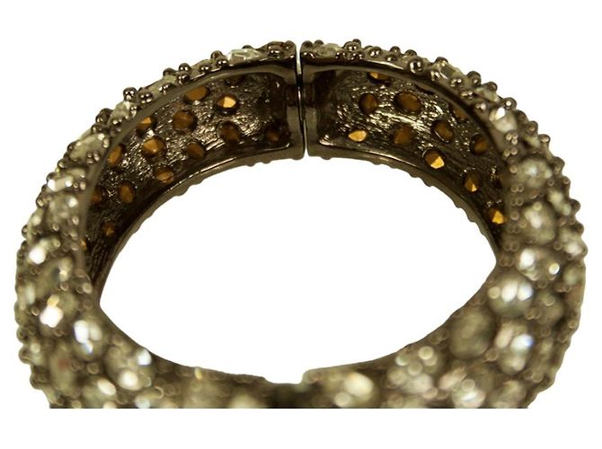 KENNETH JAY LANE Bracciale cabochon da donna con cerniera larga in cristallo trasparente e strass - vista 5