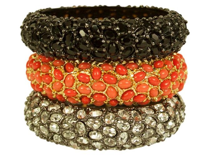 KENNETH JAY LANE Bracciale cabochon da donna con cerniera larga in cristallo trasparente e strass - vista 7