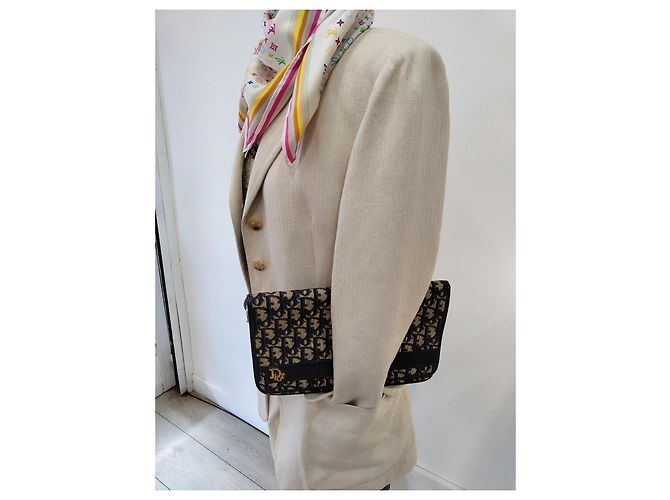 30 Montaigne Pochette Dior Oblique Monogram Beige Blu Navy - vista 3