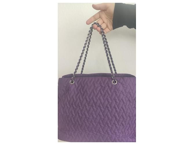 Borsa Prada Viola in Pelle e Tela Porpora - vista 11