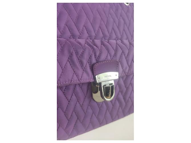 Borsa Prada Viola in Pelle e Tela Porpora - vista 13