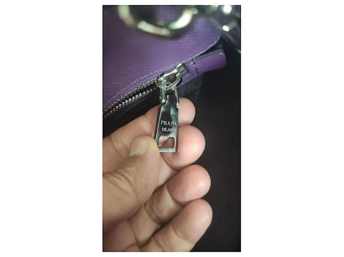 Borsa Prada Viola in Pelle e Tela Porpora - vista 7